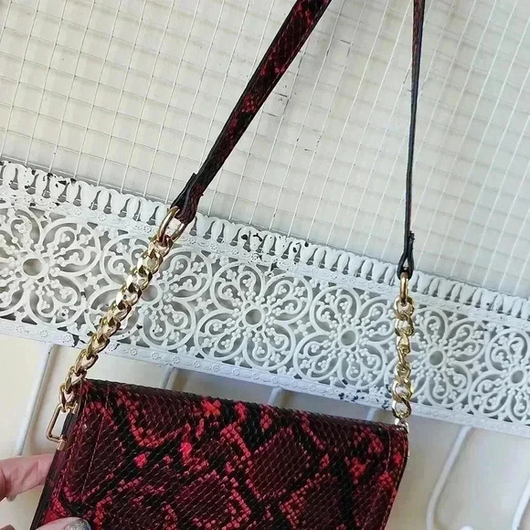 Topshop Vegan Faux Snakeskin Purse Red Black - Picture 4 of 16